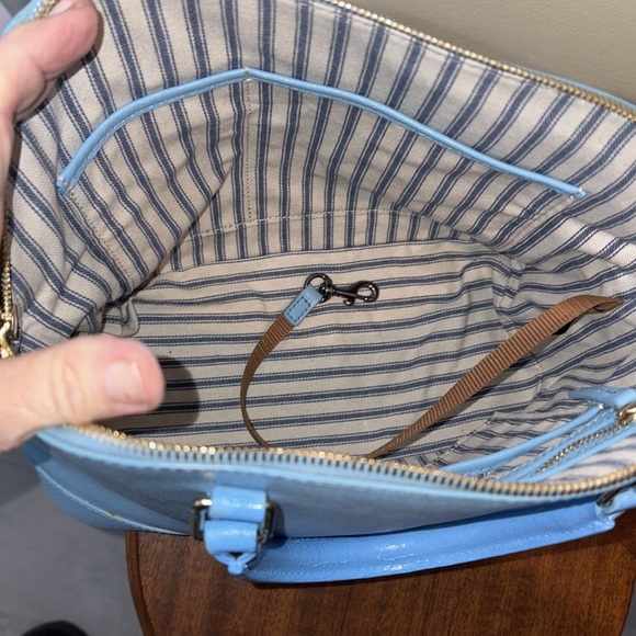 Dooney & Bourke  Satchel  shoulder bag  Saffiano light blue  front zipper pocket - Picture 13 of 15